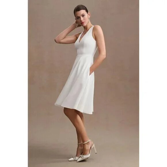 DRESS THE POPULATION Catalina Fit & Flare Cocktail Dress in Off-White Size Large - Picture 1 of 11